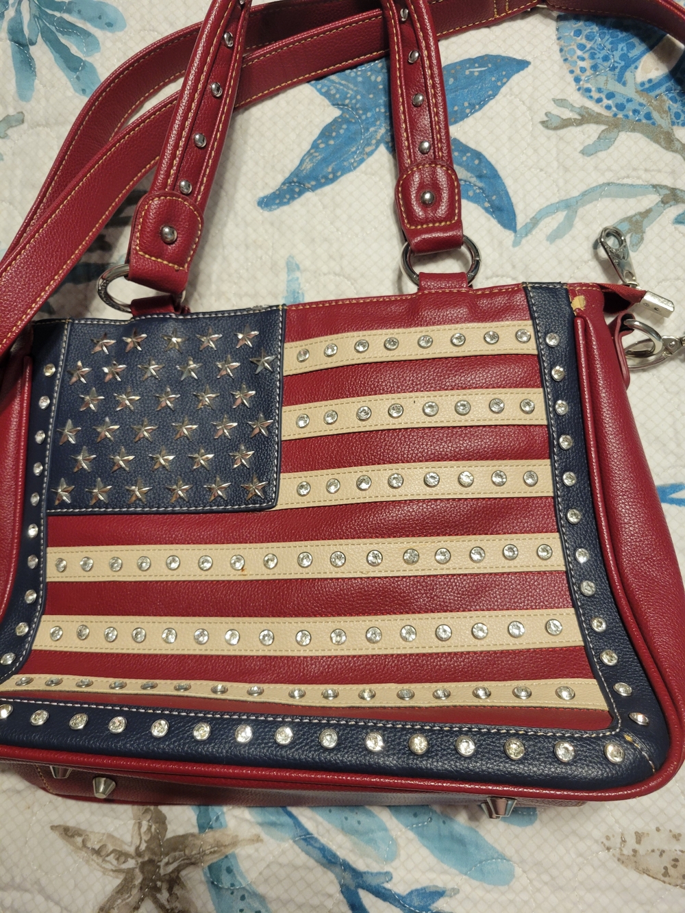 Montana West LeatherPatriotic Studded Crossbody Bag - Red, Navy & Cream